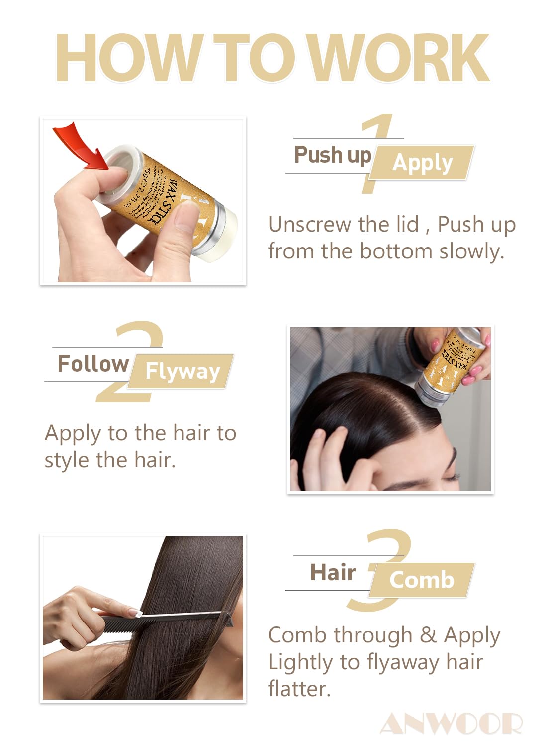 Gentle hair smoothing wax stick safe for kids and women.