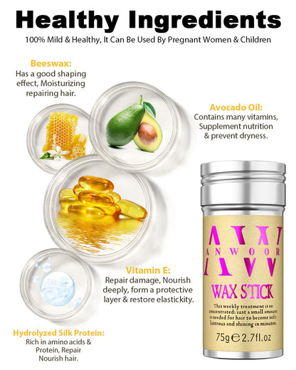 Anti frizz hair tamer stick for smooth and lustrous styling results.
