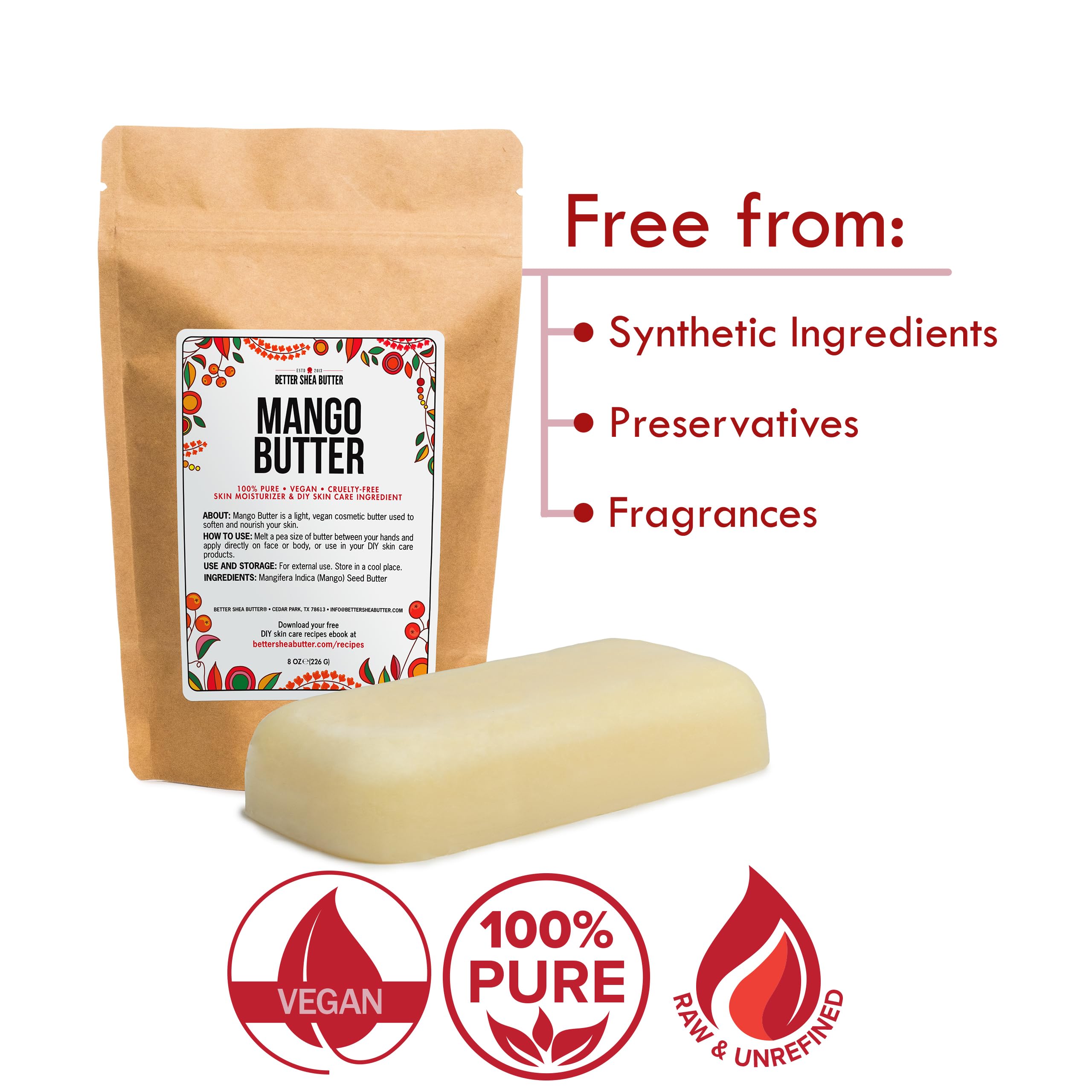 Better Shea Butter mango butter block in 8 ounce sealed bag