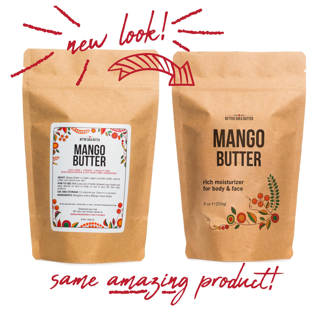 Better Shea Butter 8 Ounce mango butter pouch label details