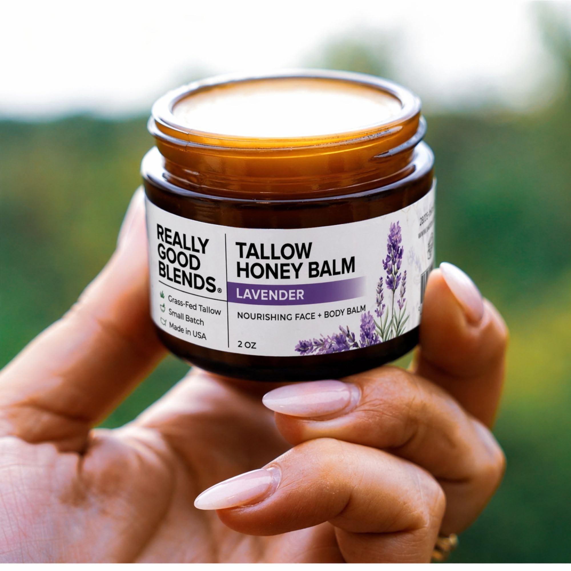 Really Good Blends skincare jar showing 2 fluid ounce label