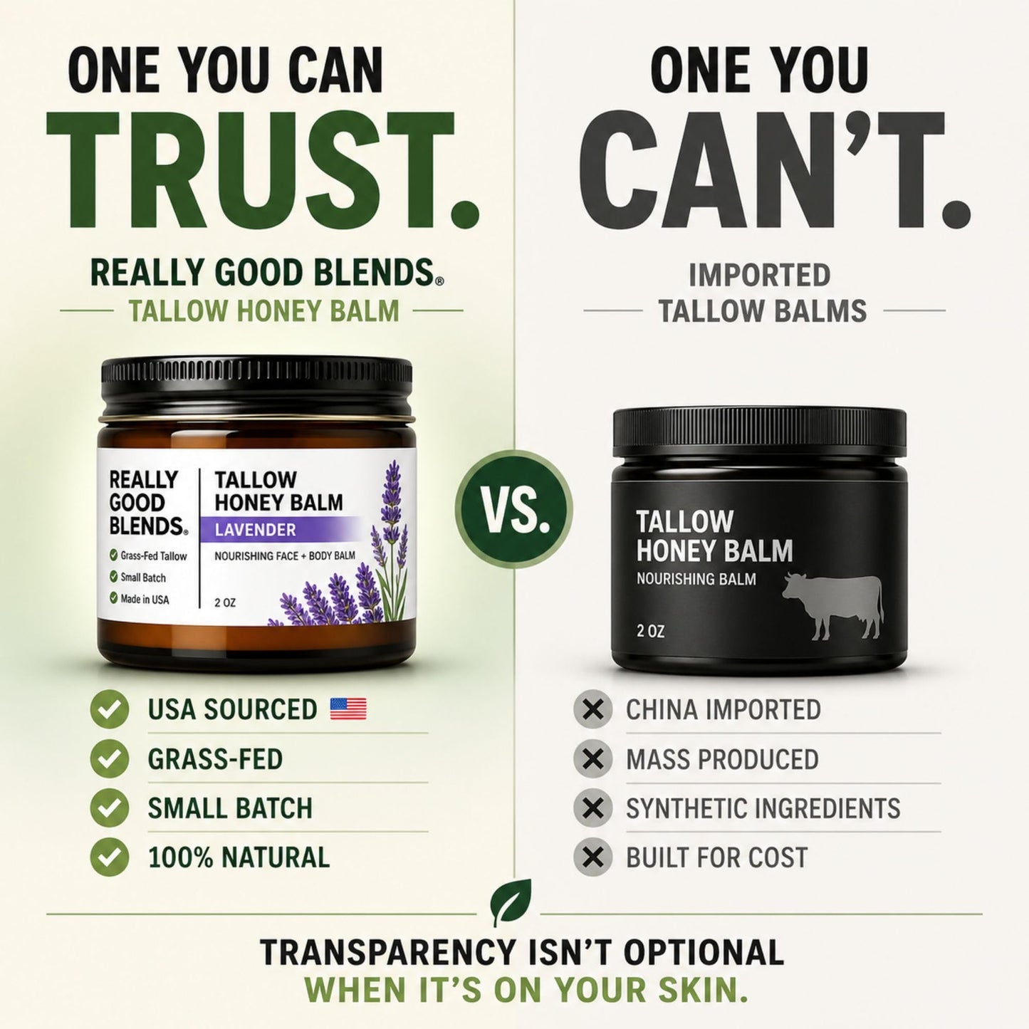 Really Good Blends Tallow Honey Balm packaging and details