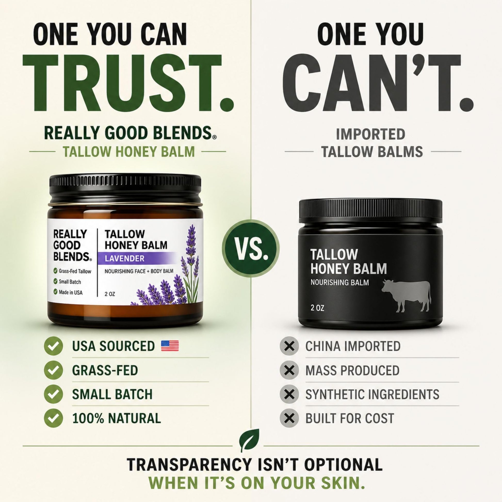 Really Good Blends Tallow Honey Balm packaging and details