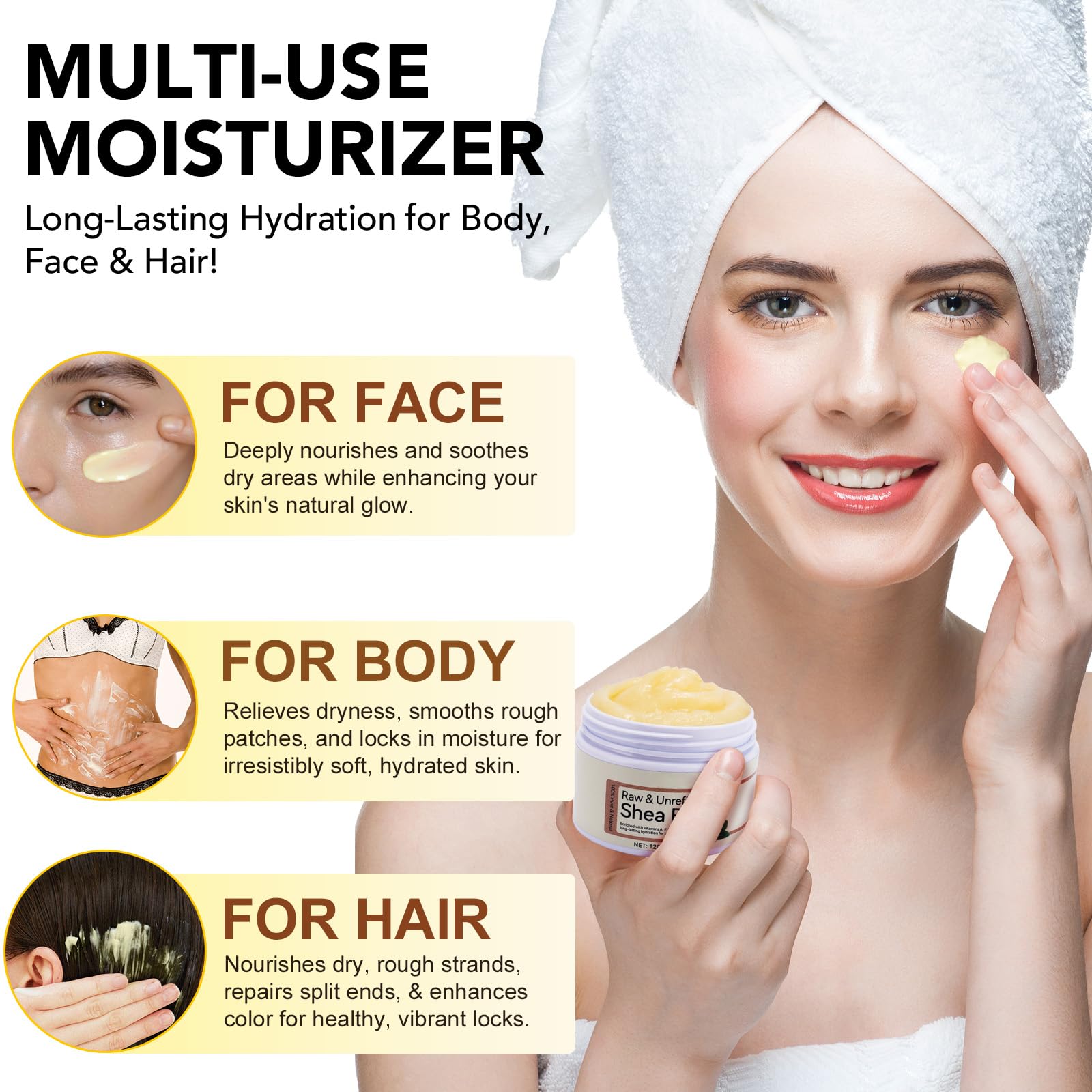 Applying organic shea butter to hand for skin moisturizing