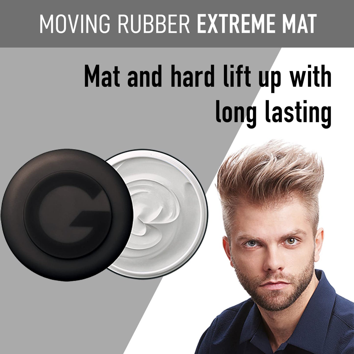 Gatsby Japan moving rubber hair styling wax for men matte finish packaging.