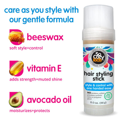 SoCozy kids slick back hair styling wax stick application view