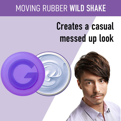 Texture shot of purple Gatsby Moving Rubber styling wax cream