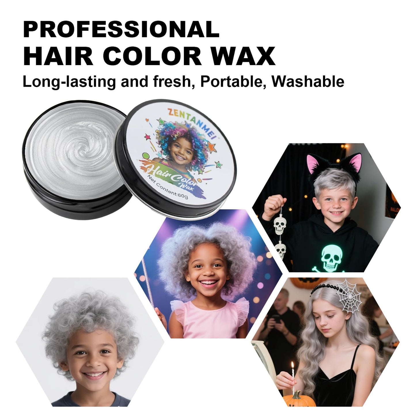 Zentanmei hair color wax jar opened showing gray styling clay