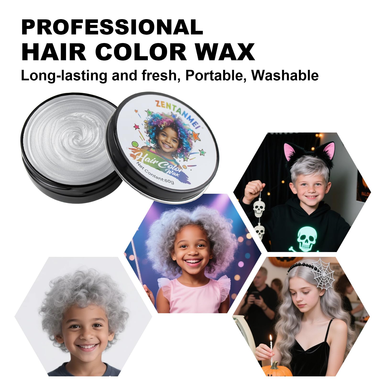 Zentanmei hair color wax jar opened showing gray styling clay