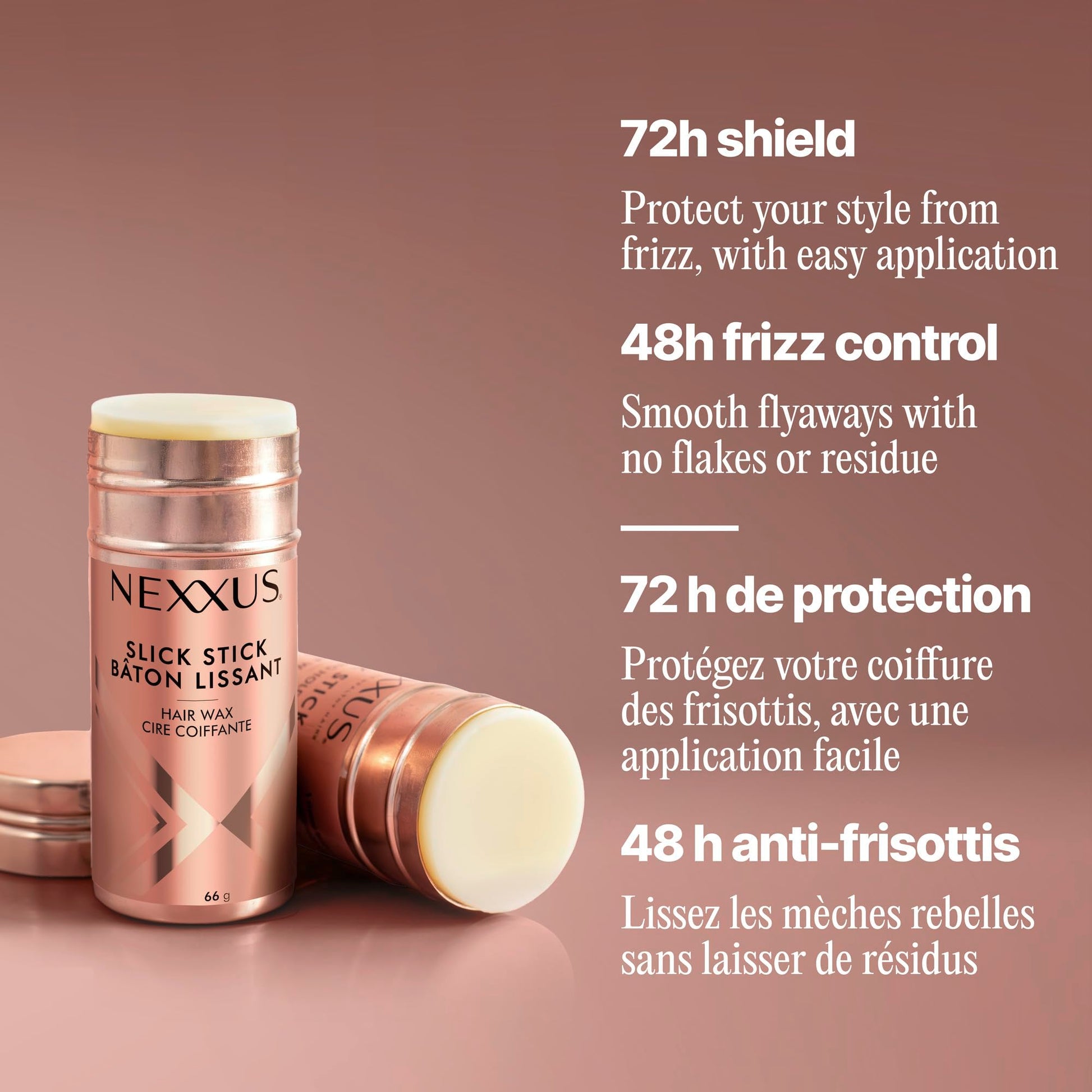 Nexxus strong hold wax stick for creating smooth slicked back ponytails
