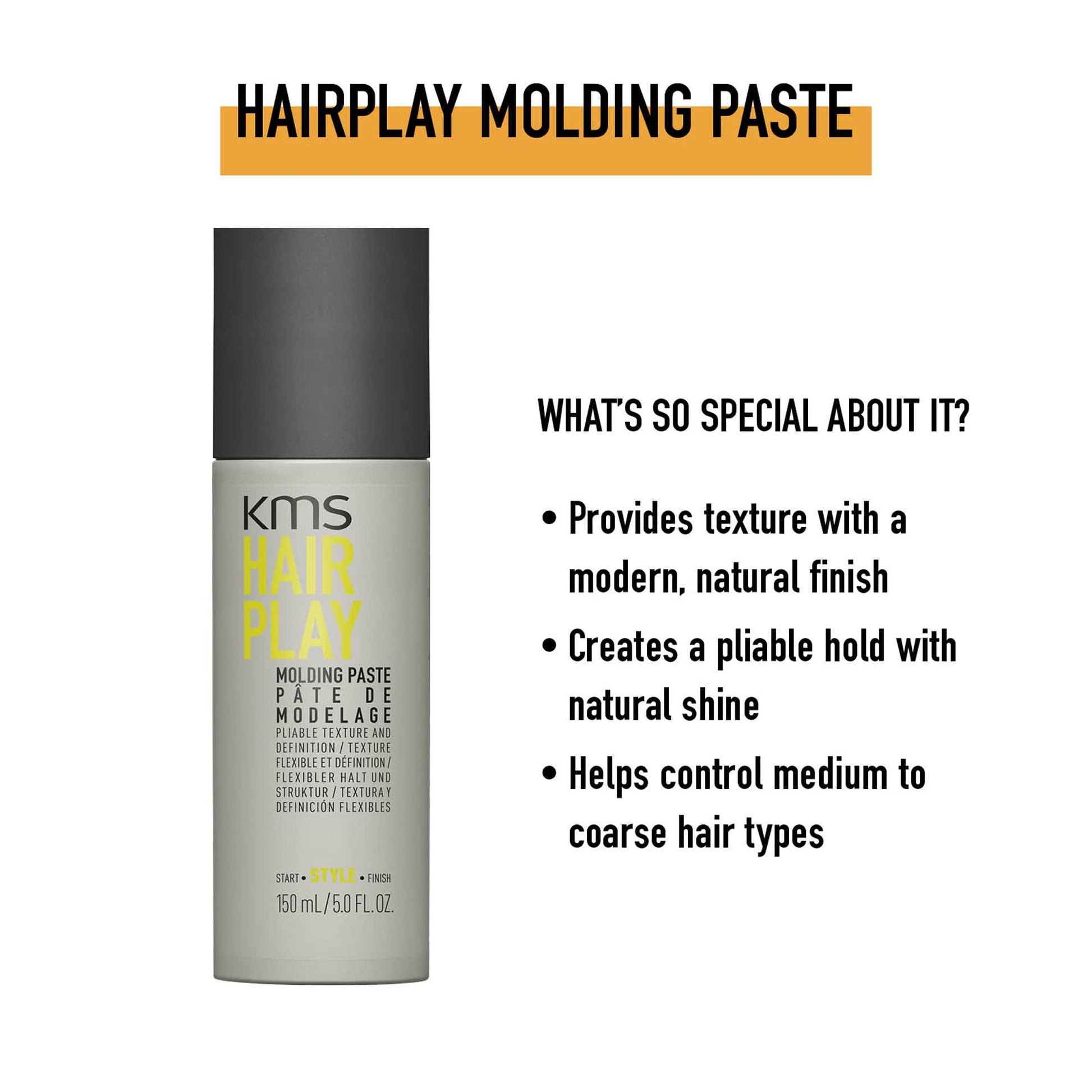 KMS Hairplay Molding Paste five point one fluid ounce bottle packaging