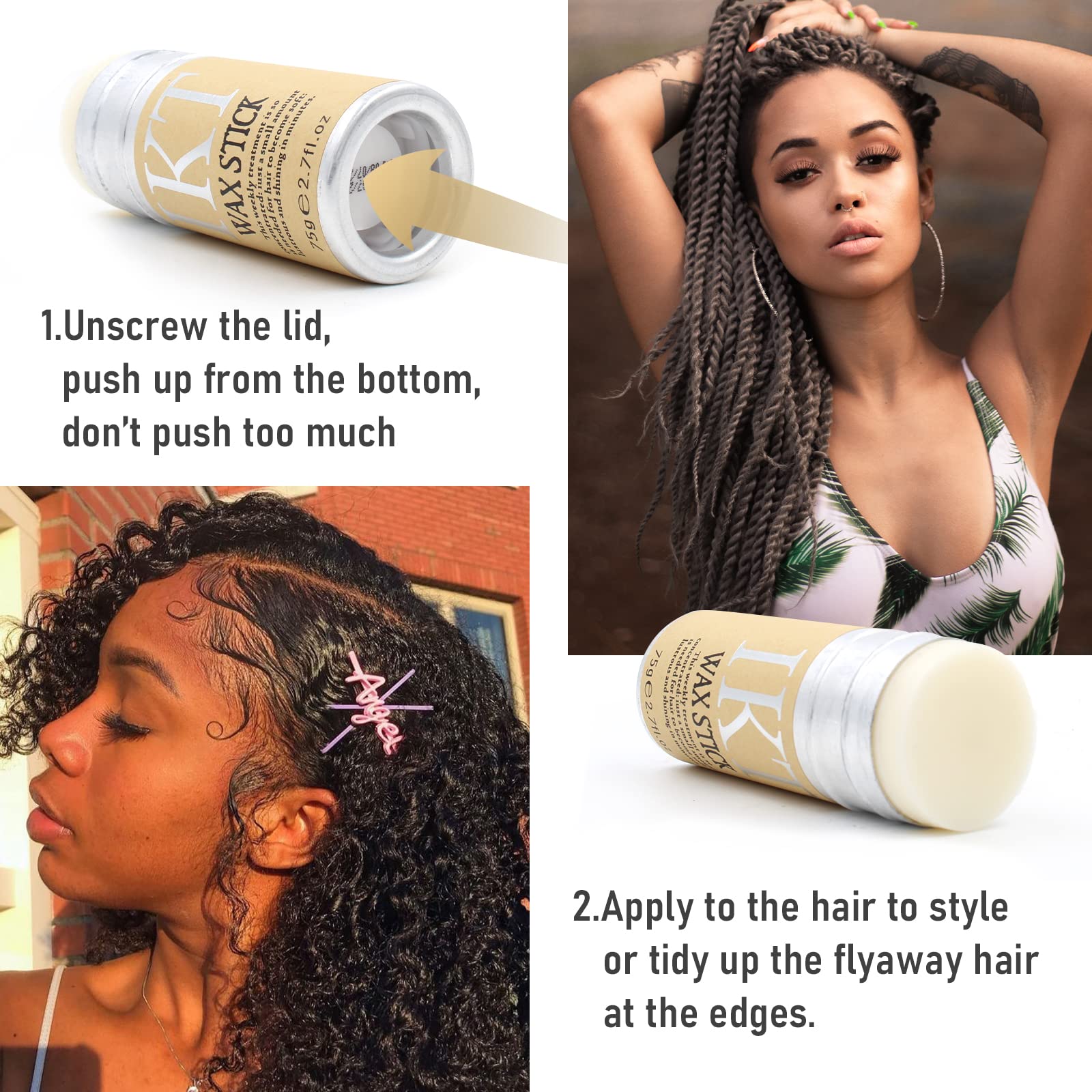 Non greasy hair styling stick showing silver twist up cap design