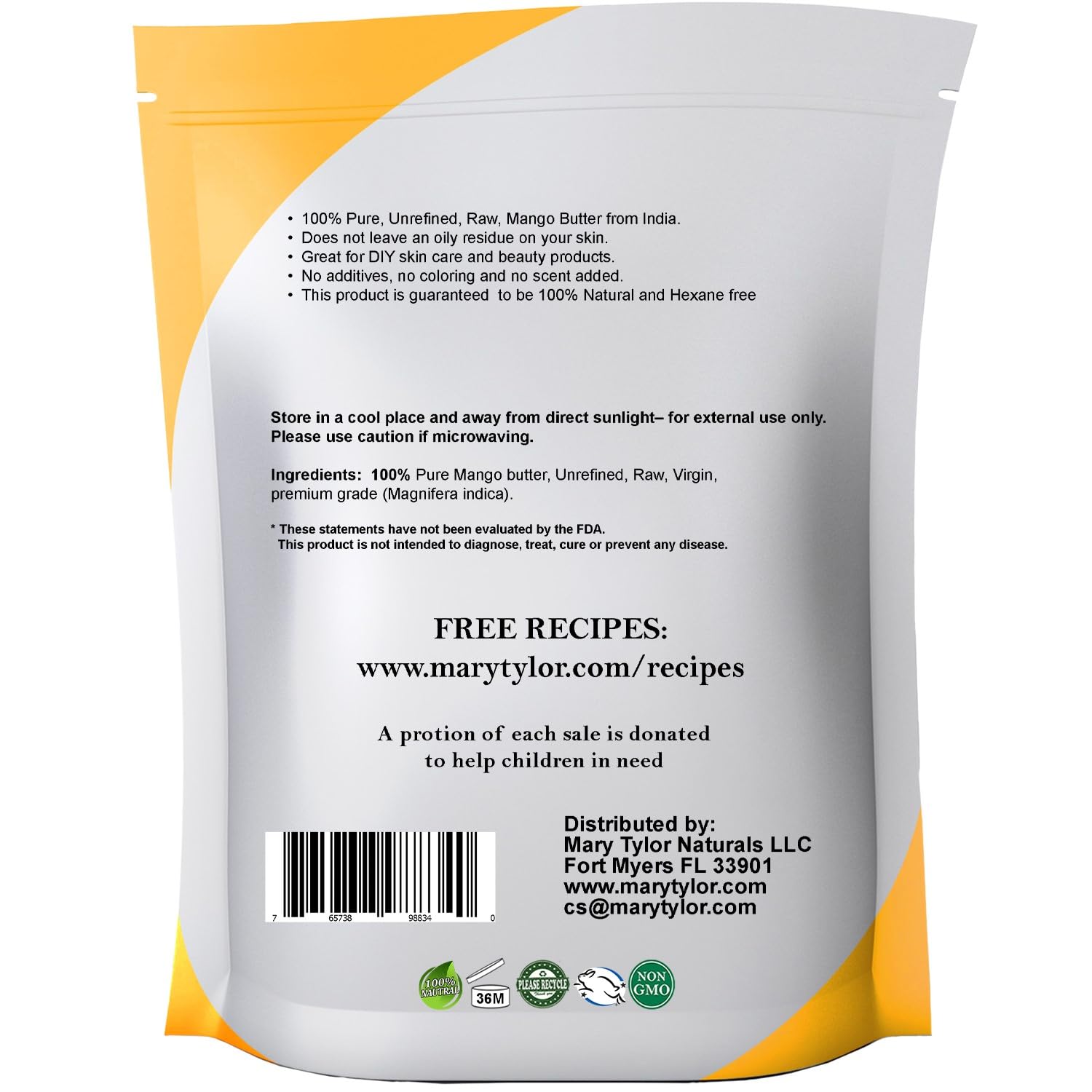 Organic cold pressed mango butter for skincare use