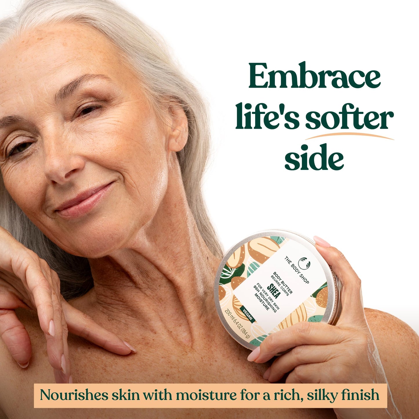 Application of The Body Shop shea butter on dry skin