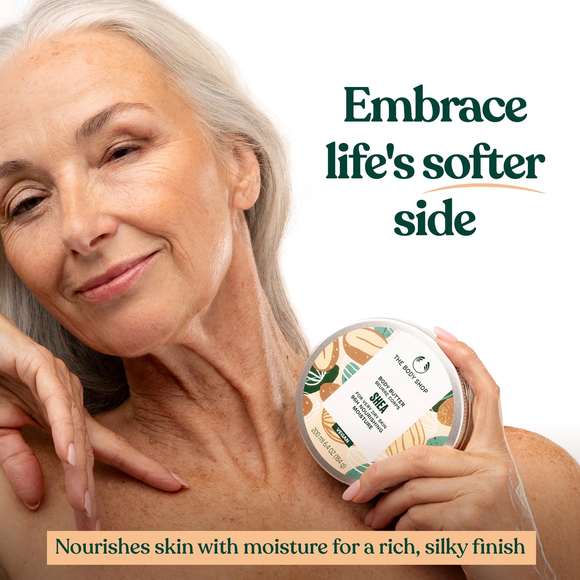 Application of The Body Shop shea butter on dry skin