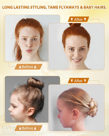 Samnyte styling stick being applied directly to tame hair flyaways and frizz.