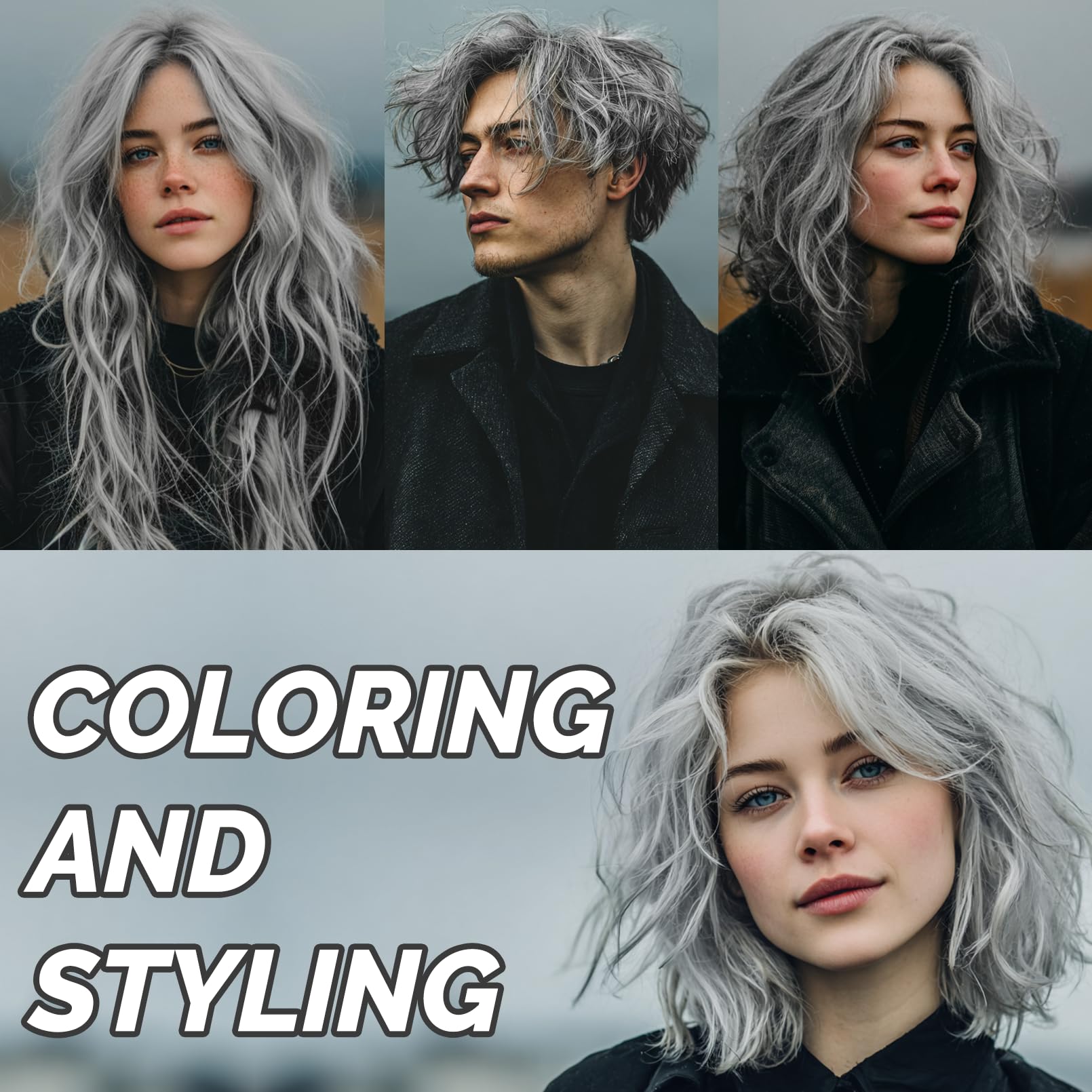 Open jar of silver grey temporary hair styling clay displaying the smooth paste texture for men and women.