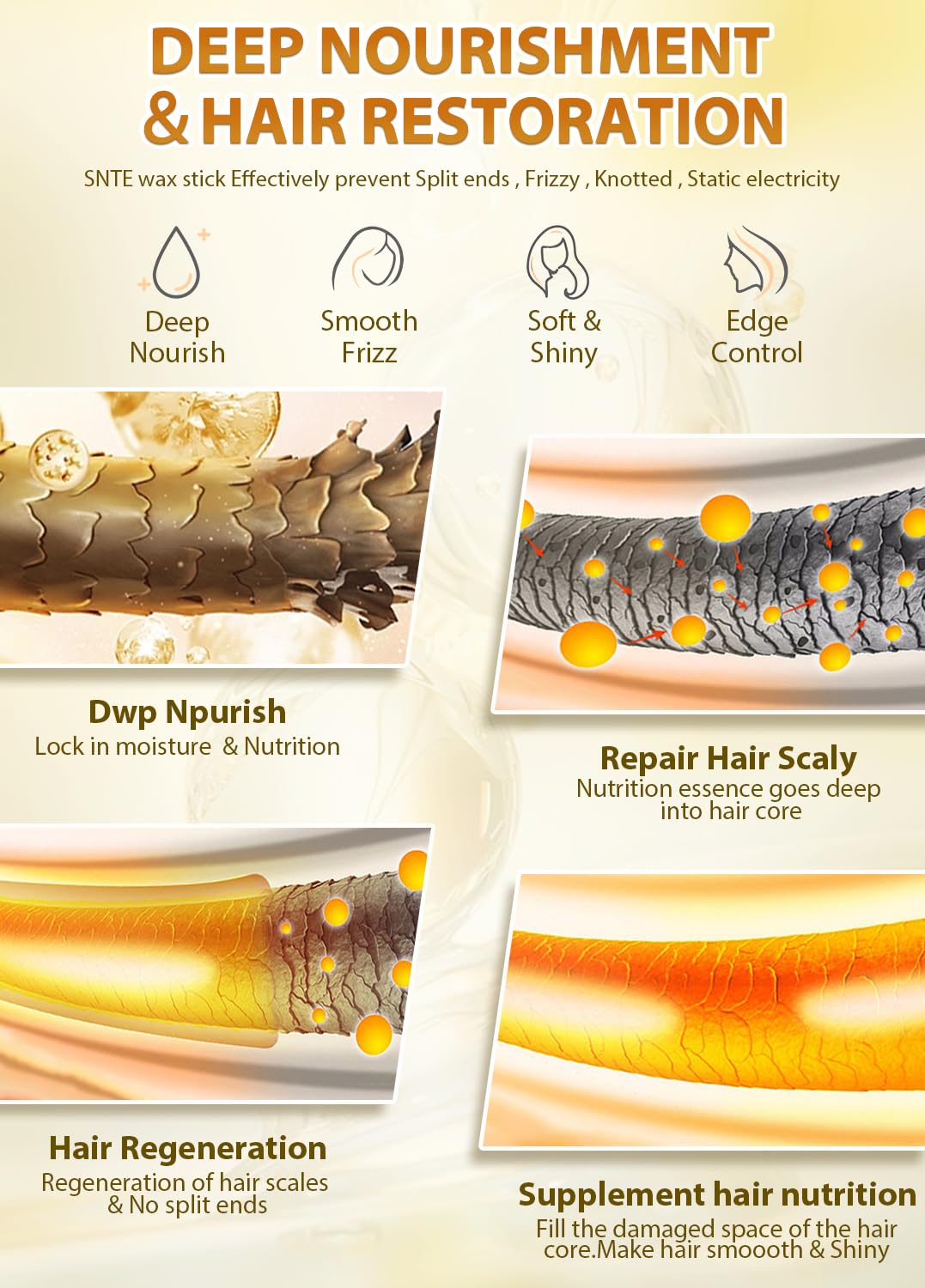 Samnyte anti frizz hair finishing stick back label showing directions and product weight details.
