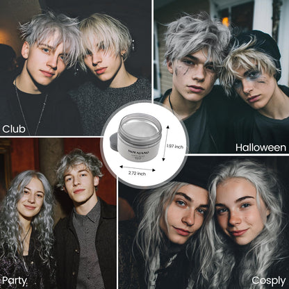 SOVONCARE temporary gray hair coloring clay shown alongside natural ingredients like beeswax and olive oil.