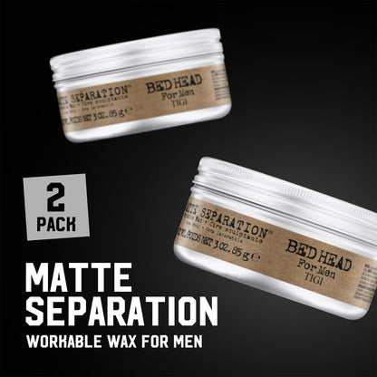 Two tins of Bed Head Matte Separation hair styling wax for men on a clean background.