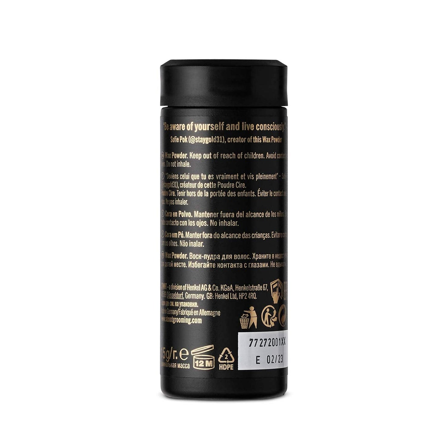 STMNT Staygold powder to wax styling product for men showing product packaging