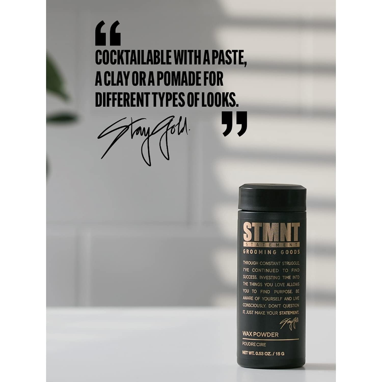STMNT texturizing hair powder wax container with semi matte finish medium control details