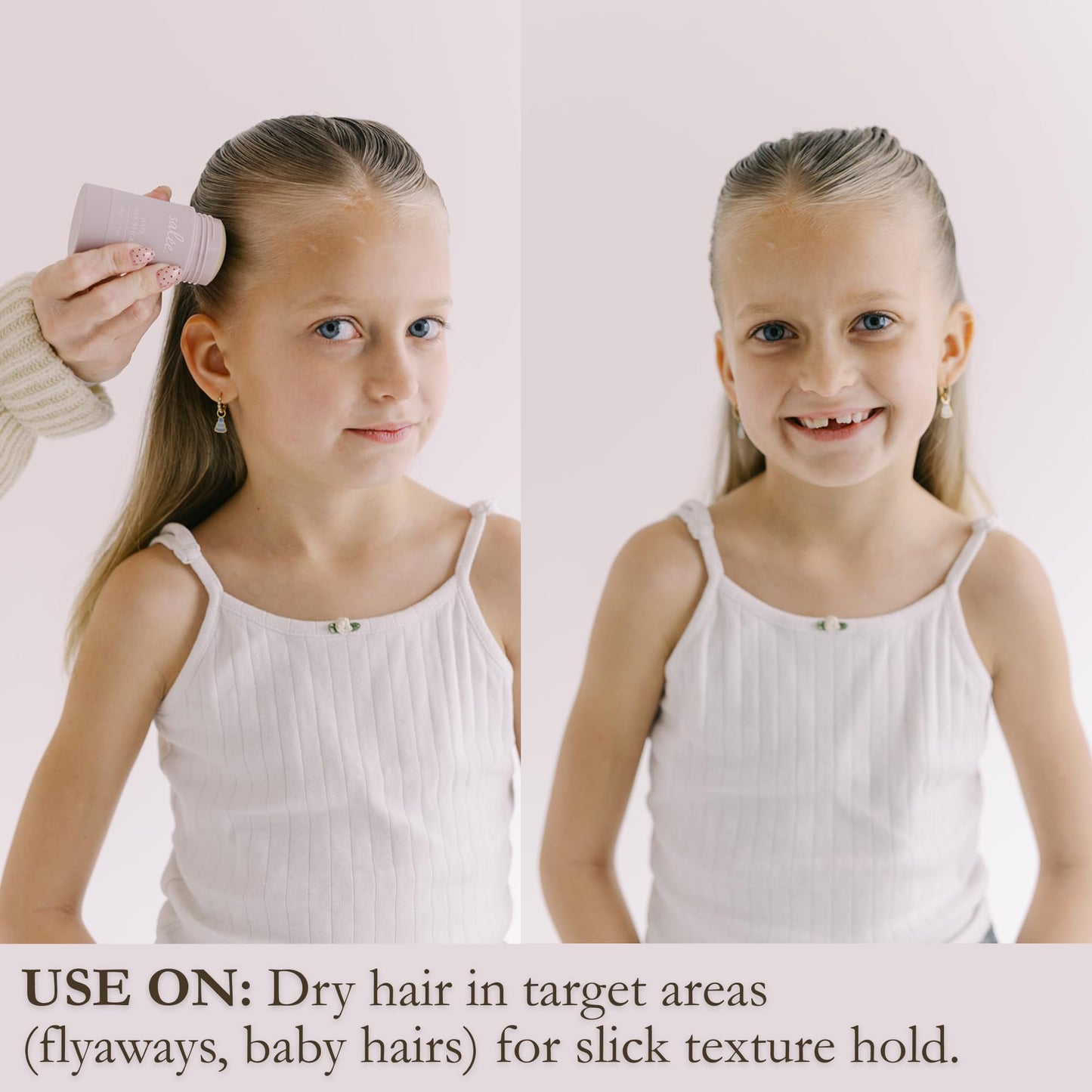 Comparison of frizzy hair versus smooth hair with Salée Hair Wax