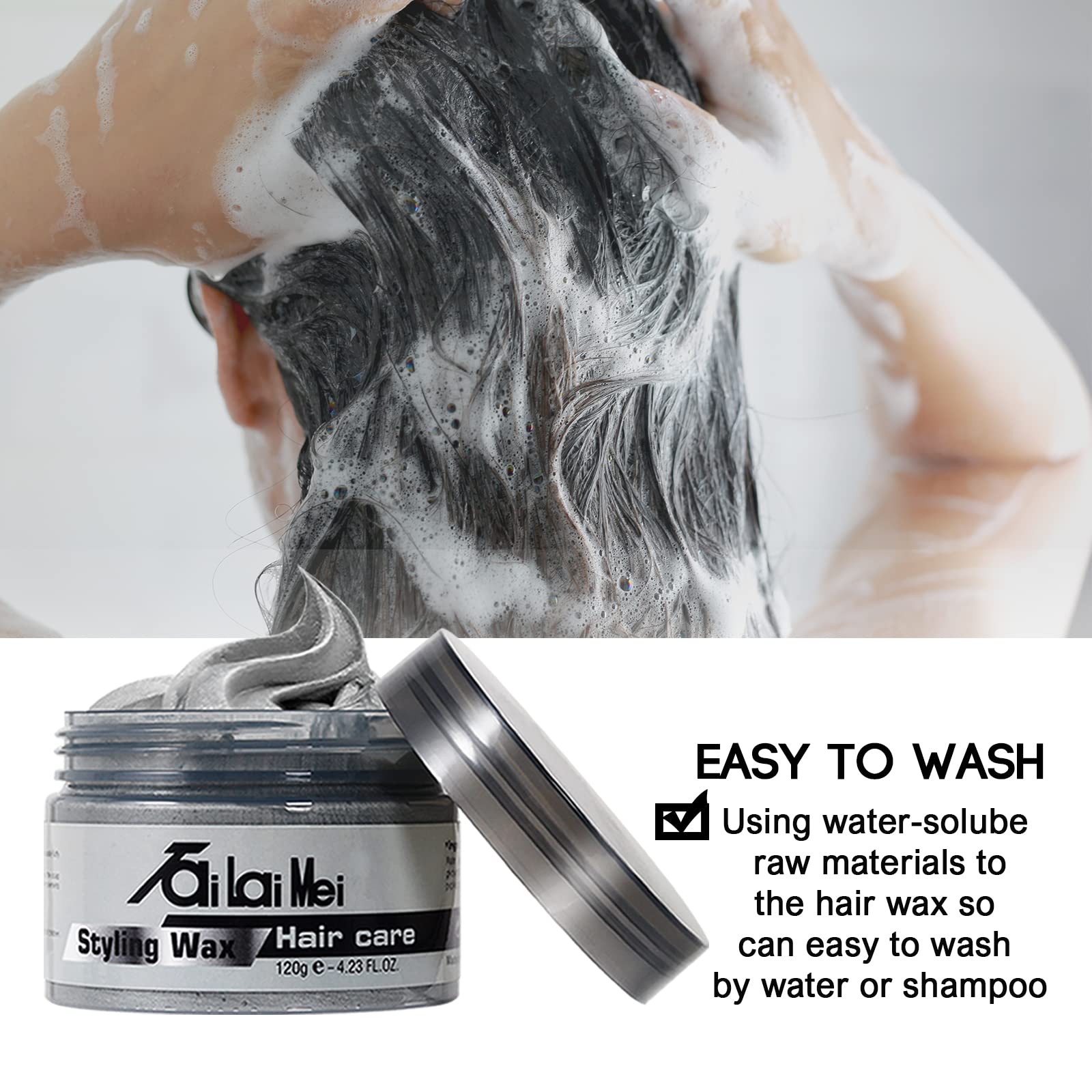 TailaiMei hair pomade applied on hair showing strong hold and metallic ash gray highlights
