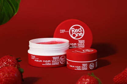Redone Red Aqua Hair Wax professional styling product jar top angle view.