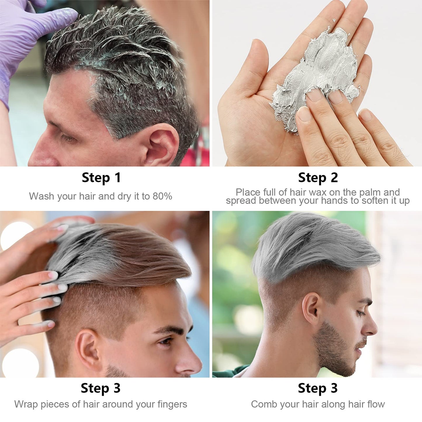 Model showcasing temporary silver gray hair transformation for cosplay and party styling