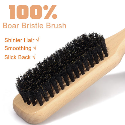 Close up of natural bristle slick back hair brush