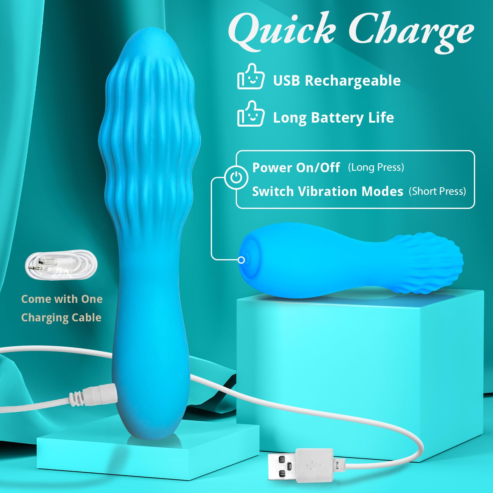 Orroysia blue rechargeable massager charging port detail