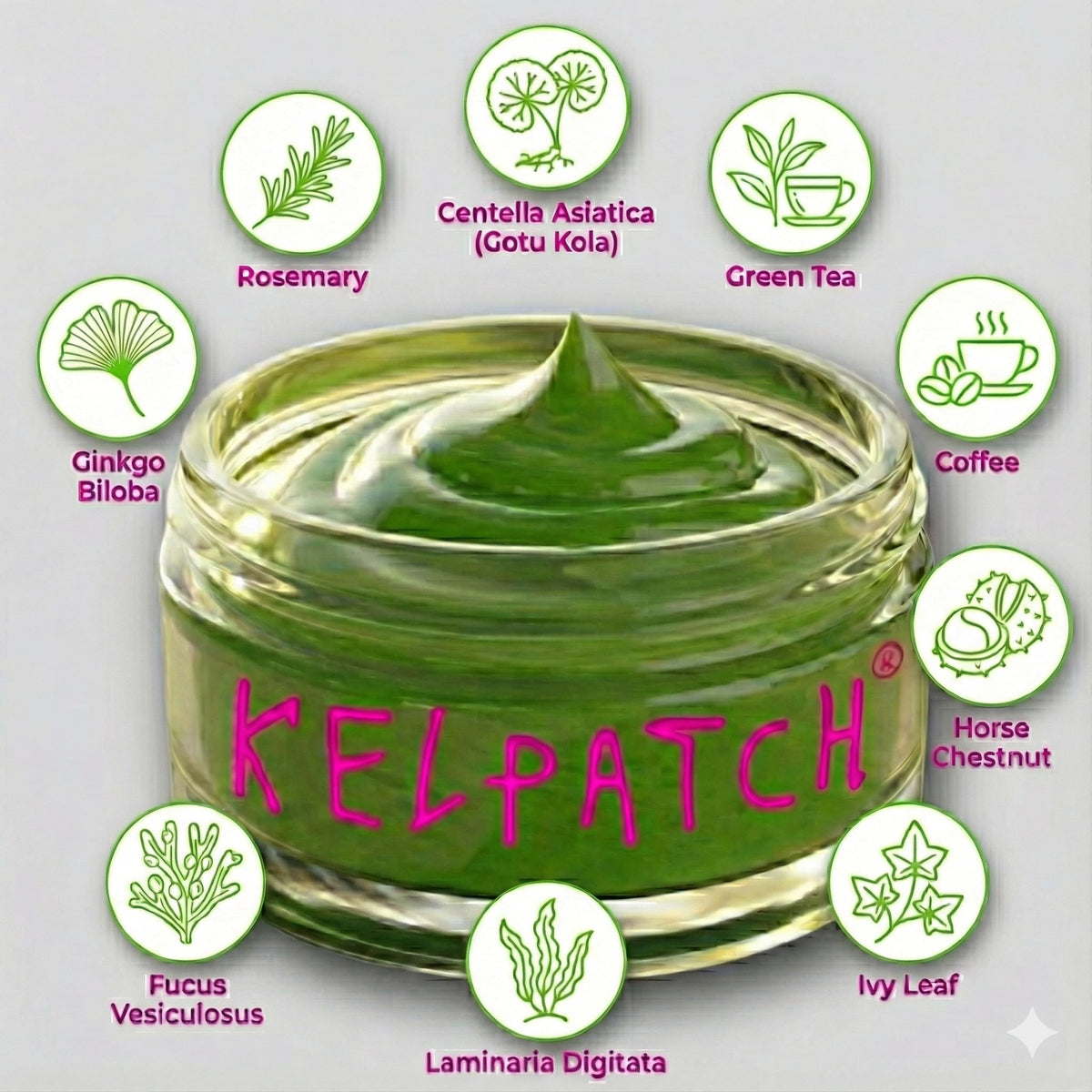 Kelpatch skincare product lifestyle setting showcasing 8 fluid ounce jar
