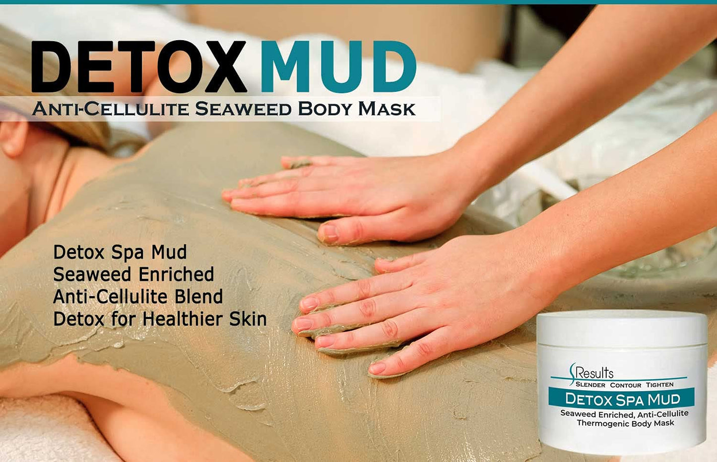 SResults seaweed body wrap mud jar showcasing ingredients for skin tightening