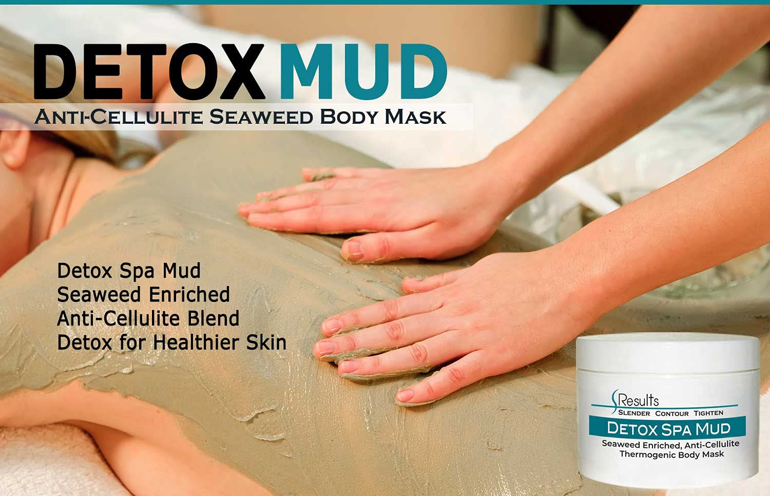 SResults seaweed body wrap mud jar showcasing ingredients for skin tightening