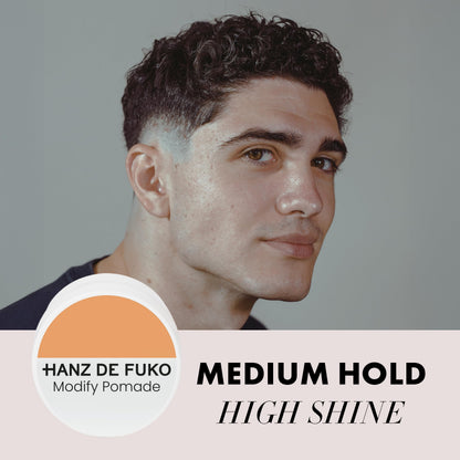 Hanz de Fuko Modify Pomade and Scheme Cream travel sizes showing premium labels.