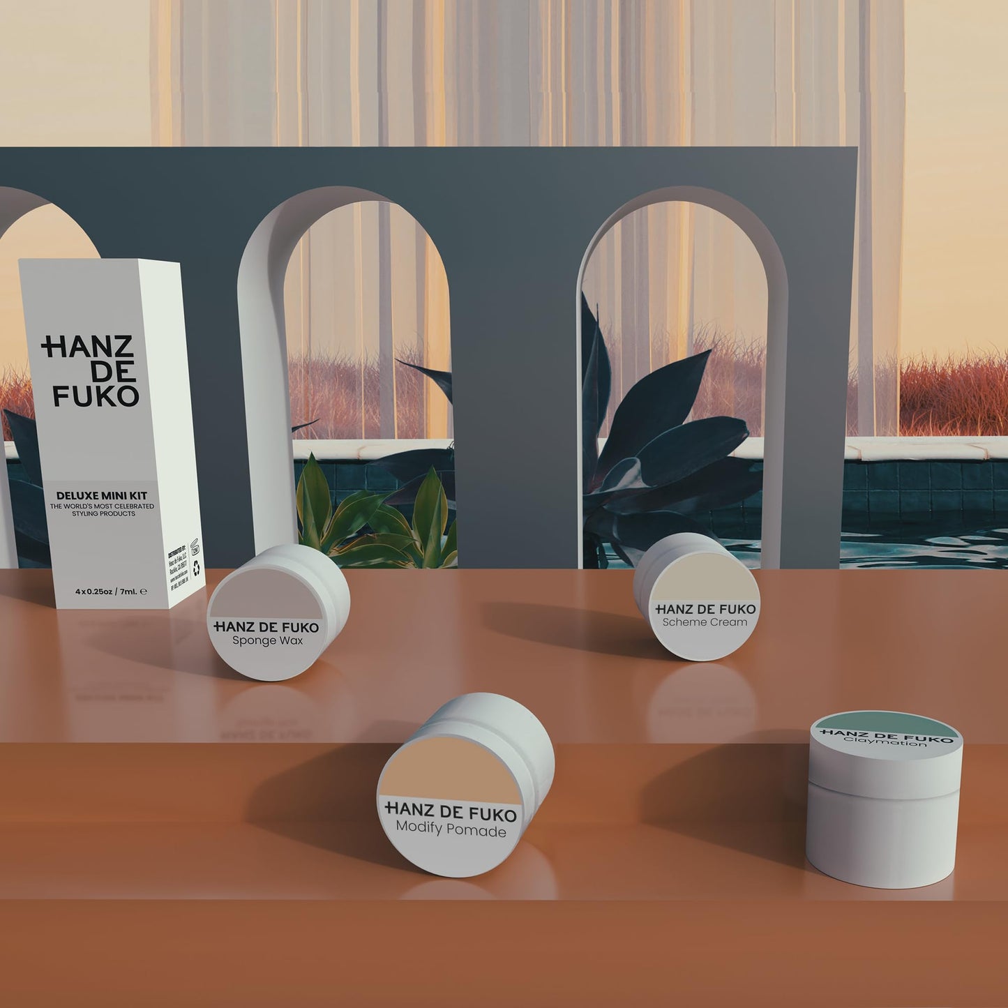 Complete grooming collection overview of the Hanz de Fuko luxury styling kit.
