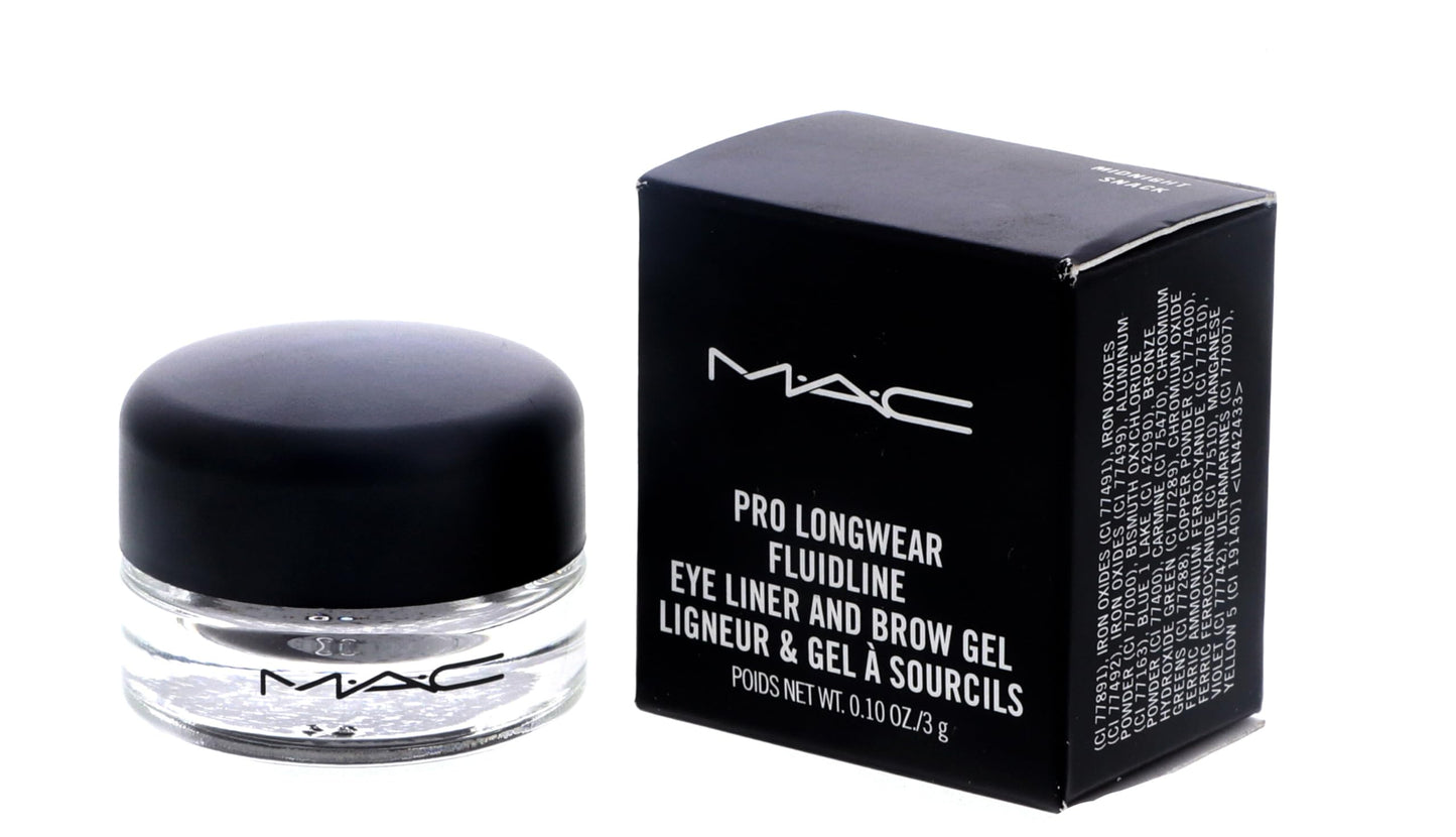 Waterproof MAC Fluidline gel eyeliner and brow gel pot alongside premium outer box packaging