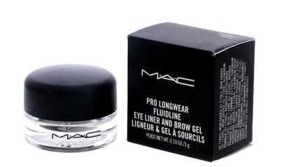 Waterproof MAC Fluidline gel eyeliner and brow gel pot alongside premium outer box packaging