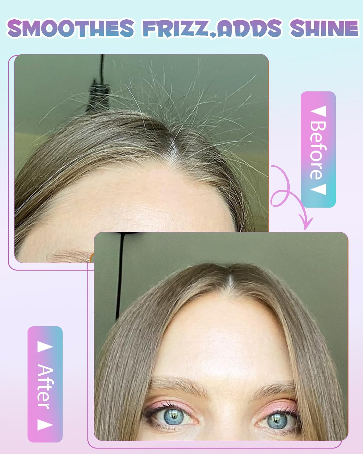 Samnyte Hair Wax Stick being applied to a sleek high ponytail for anti frizz results.