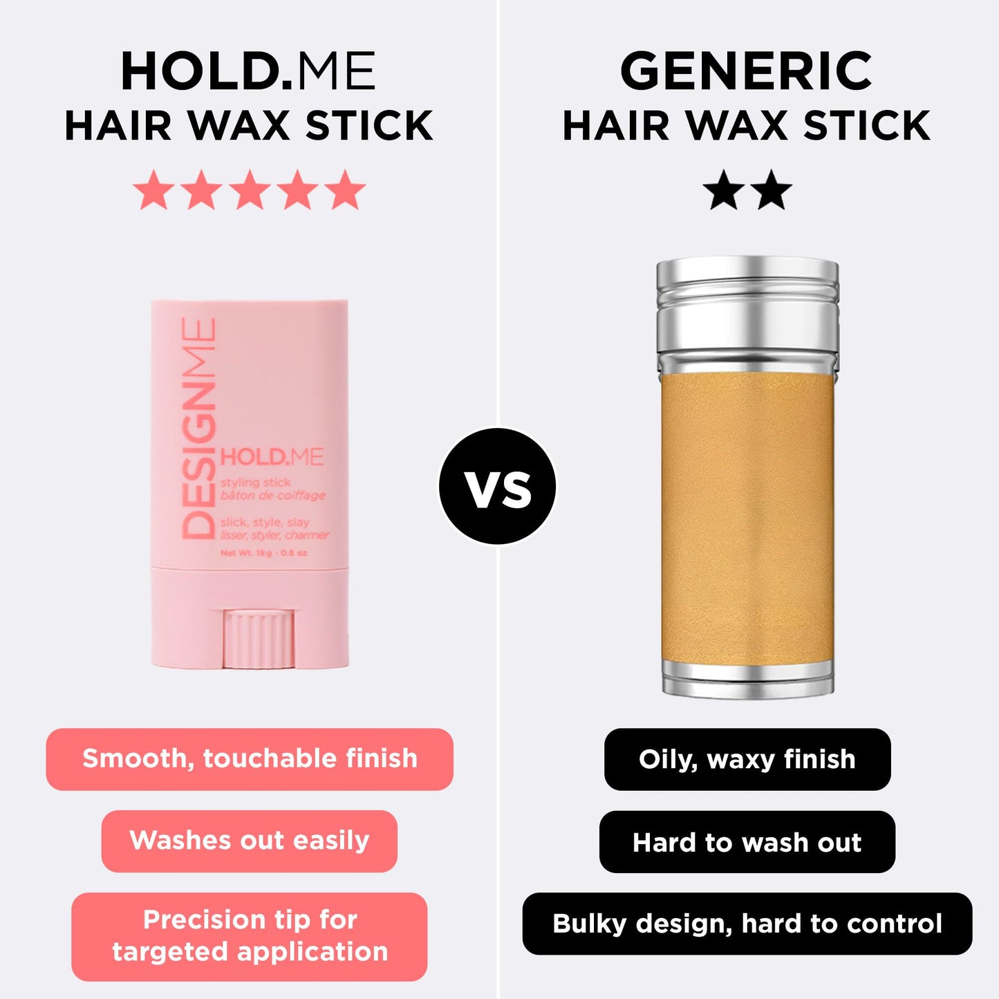 Design.Me HOLD.ME styling wax stick for frizz control and sleek hairstyles.