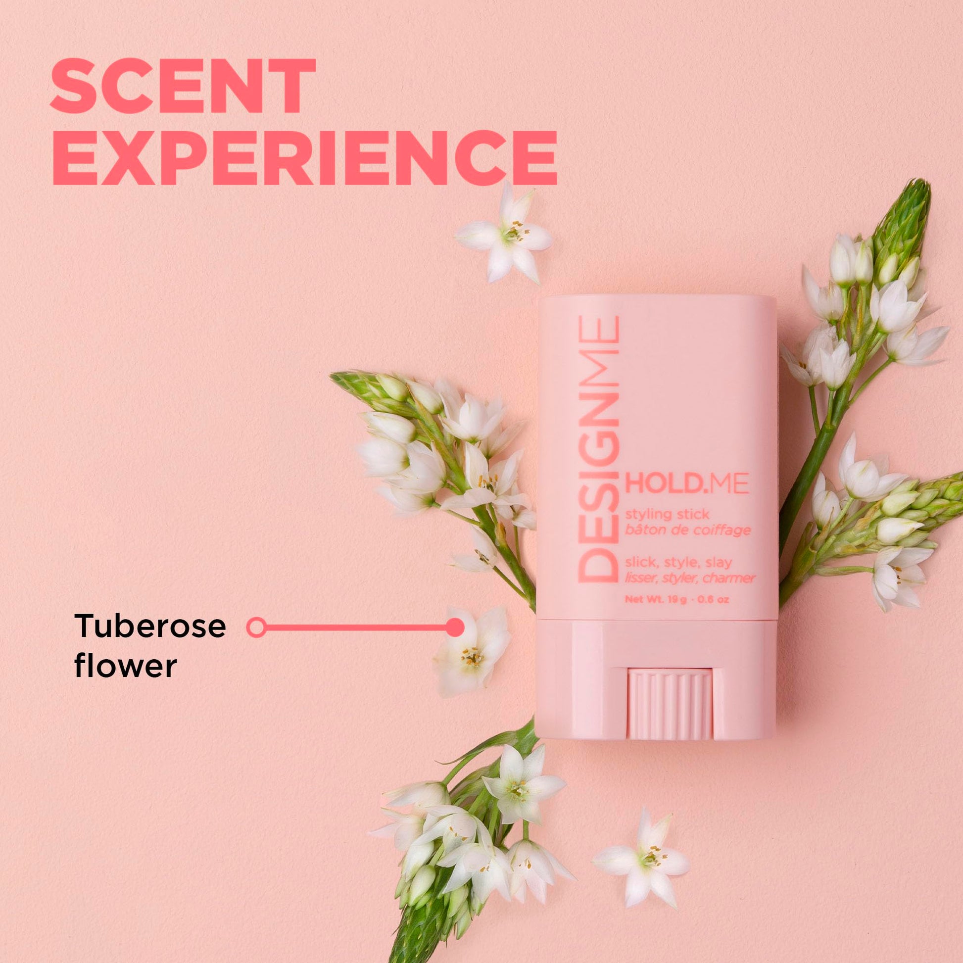 Compact pink Design.Me HOLD.ME styling stick for on the go hair smoothing.