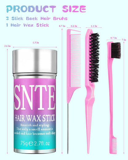 Applying hair wax stick to tame baby hairs and loose strands
