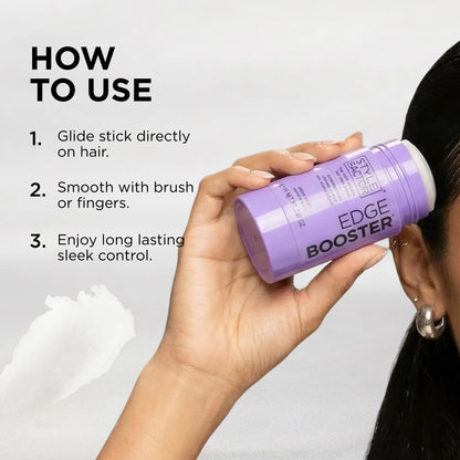 Model using Style Factor Edge Booster for sleek ponytail