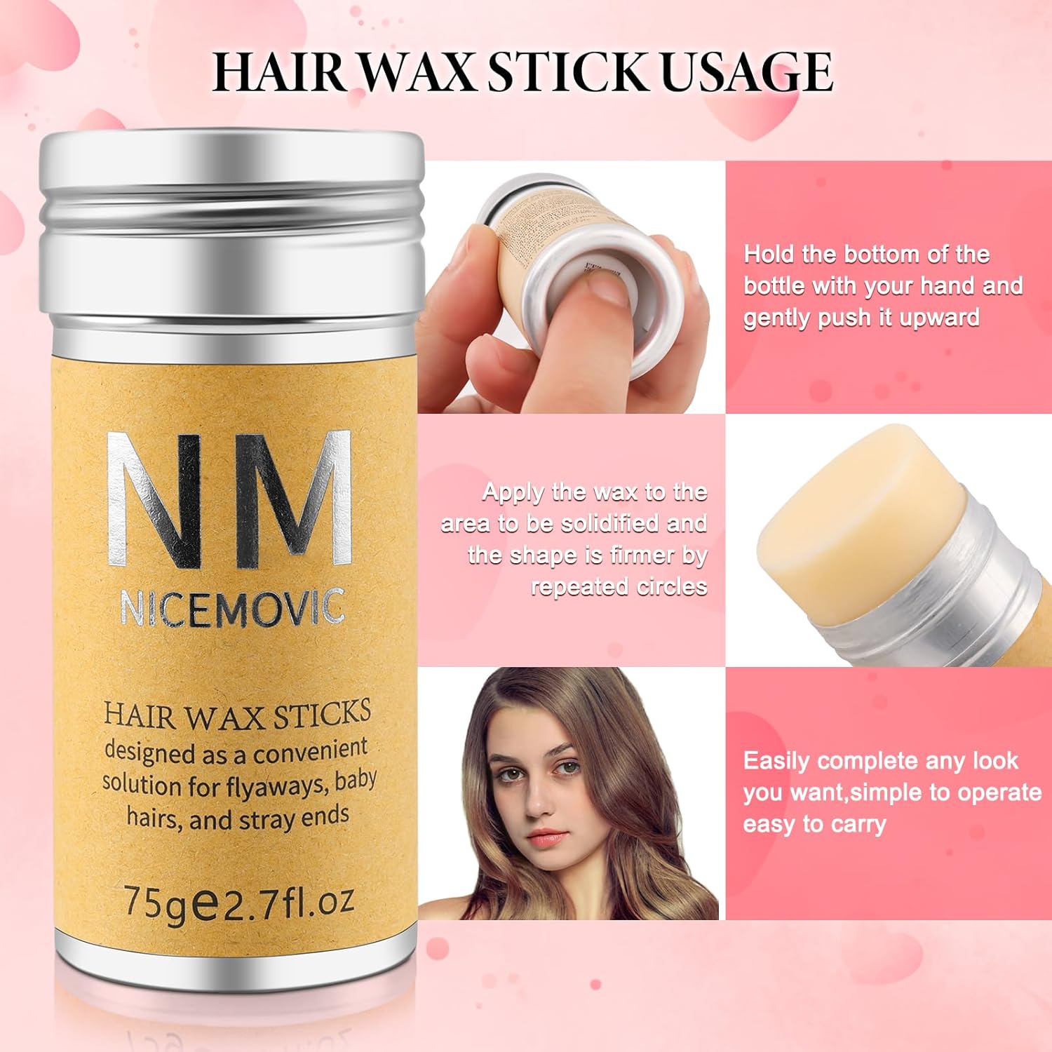 Six piece hair slick stick styling tools laid out on a clean background