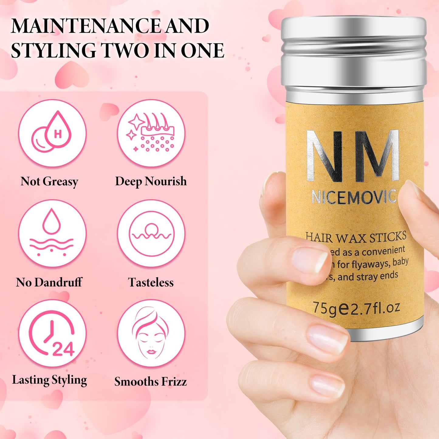 Yellow container of NICEMOVIC hair wax for frizzy baby hair control