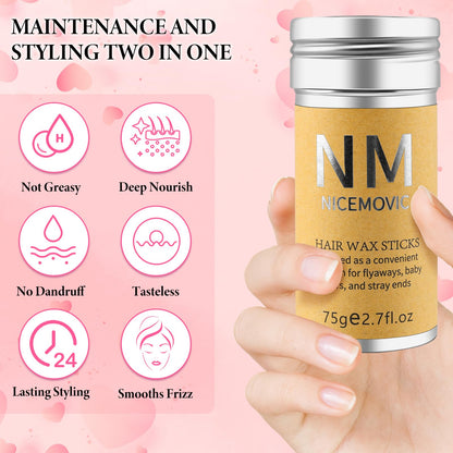 Yellow container of NICEMOVIC hair wax for frizzy baby hair control