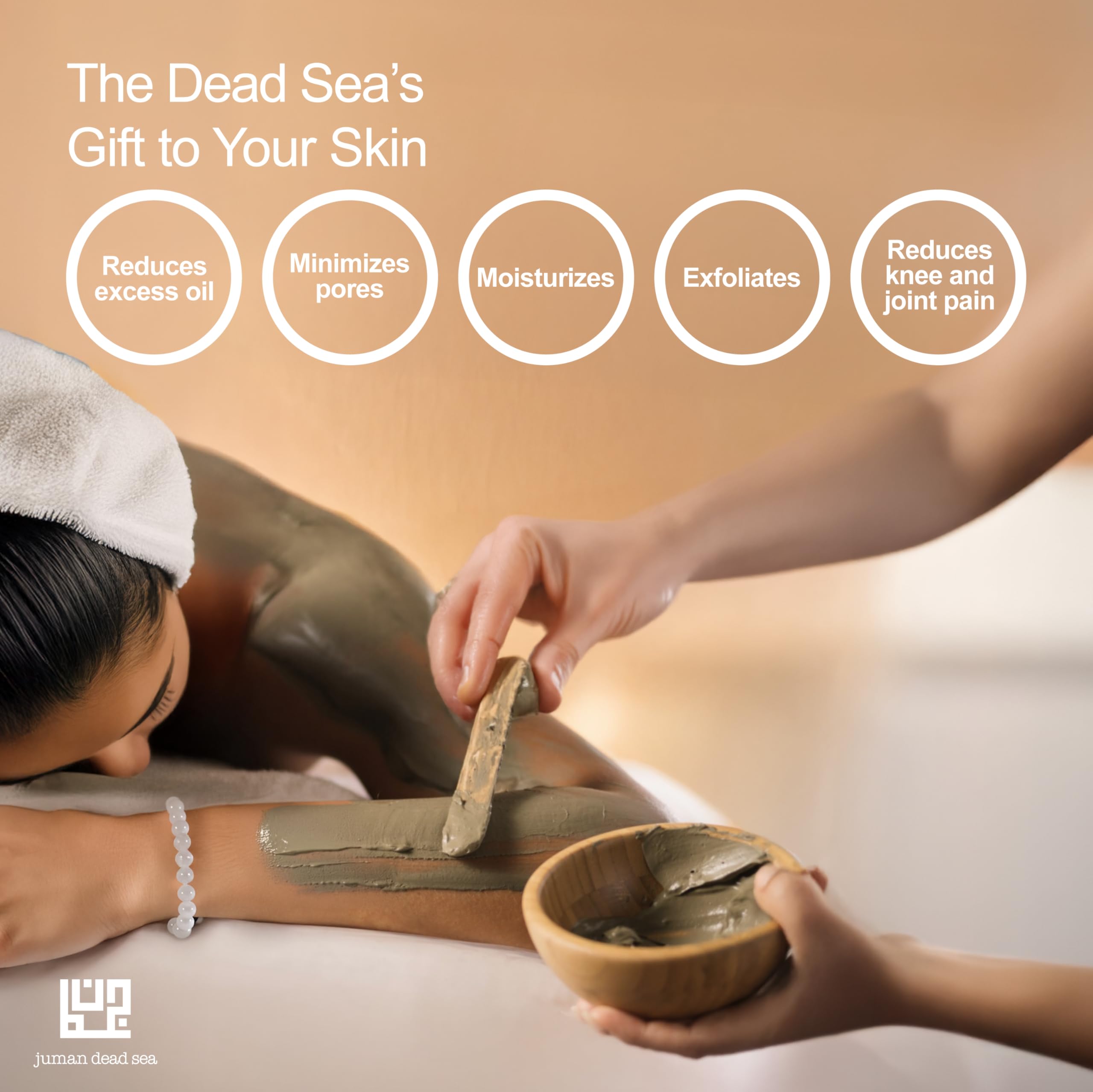 Back label of JUMAN body mud mask highlighting the clean vegan formula free from SLS and parabens