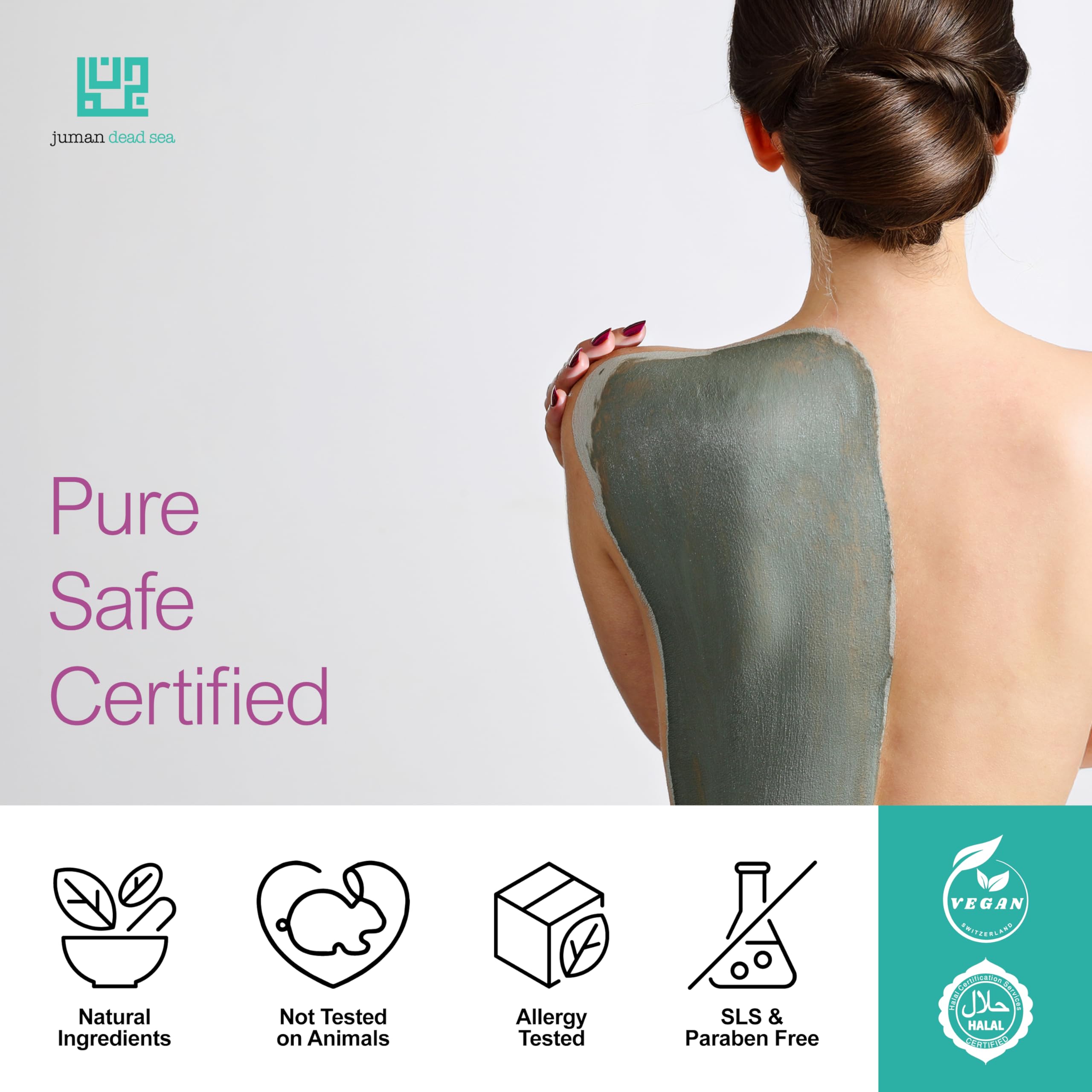 Premium USA imported Dead Sea mineral mask being used as a holistic face and body skincare solution