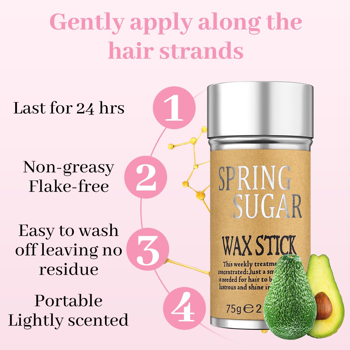 SPRINGSUGAR hair wax stick 75g showing plant nutrient formula details